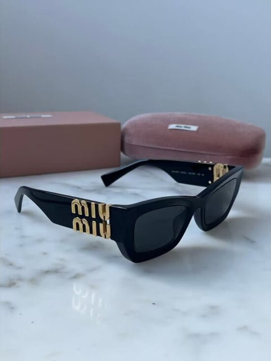 NEW Miu Miu MU09WS Black Gold Cat Eye Sunglasses-Retail price $548. main image 6